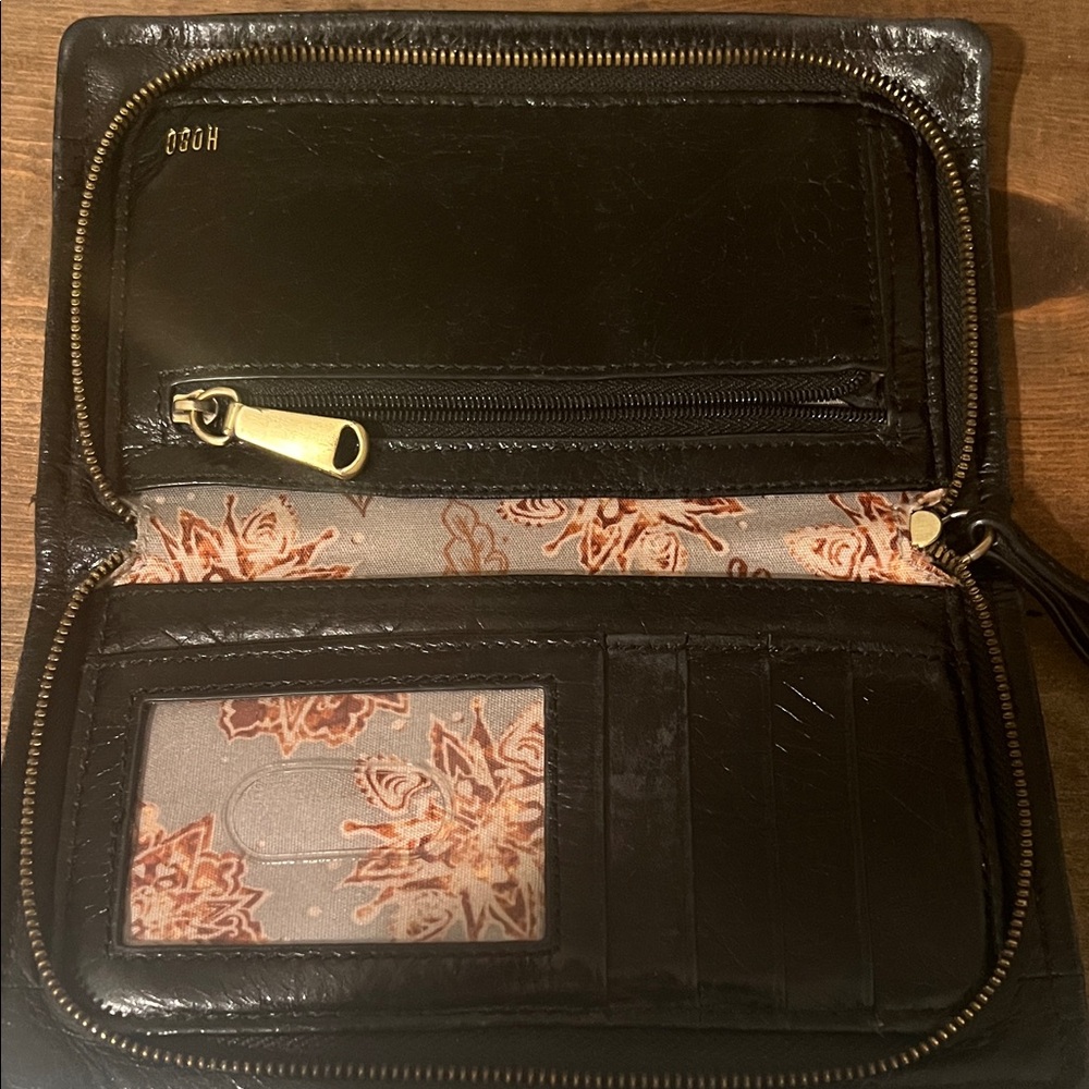 HOBO Black Leather Wallet with Floral Interior